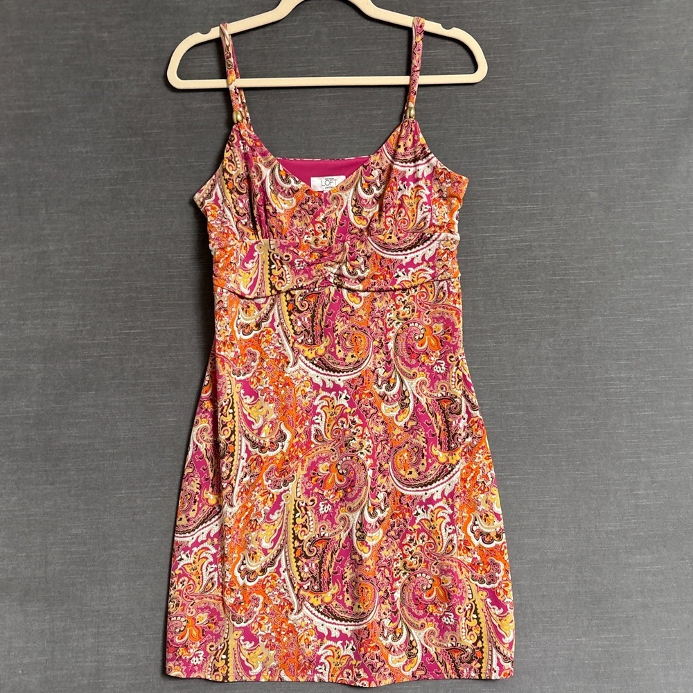 Vintage y2k Slip Dress 6 Petite Pink Orange Paisley Babydoll Mini 70s 90s Loft